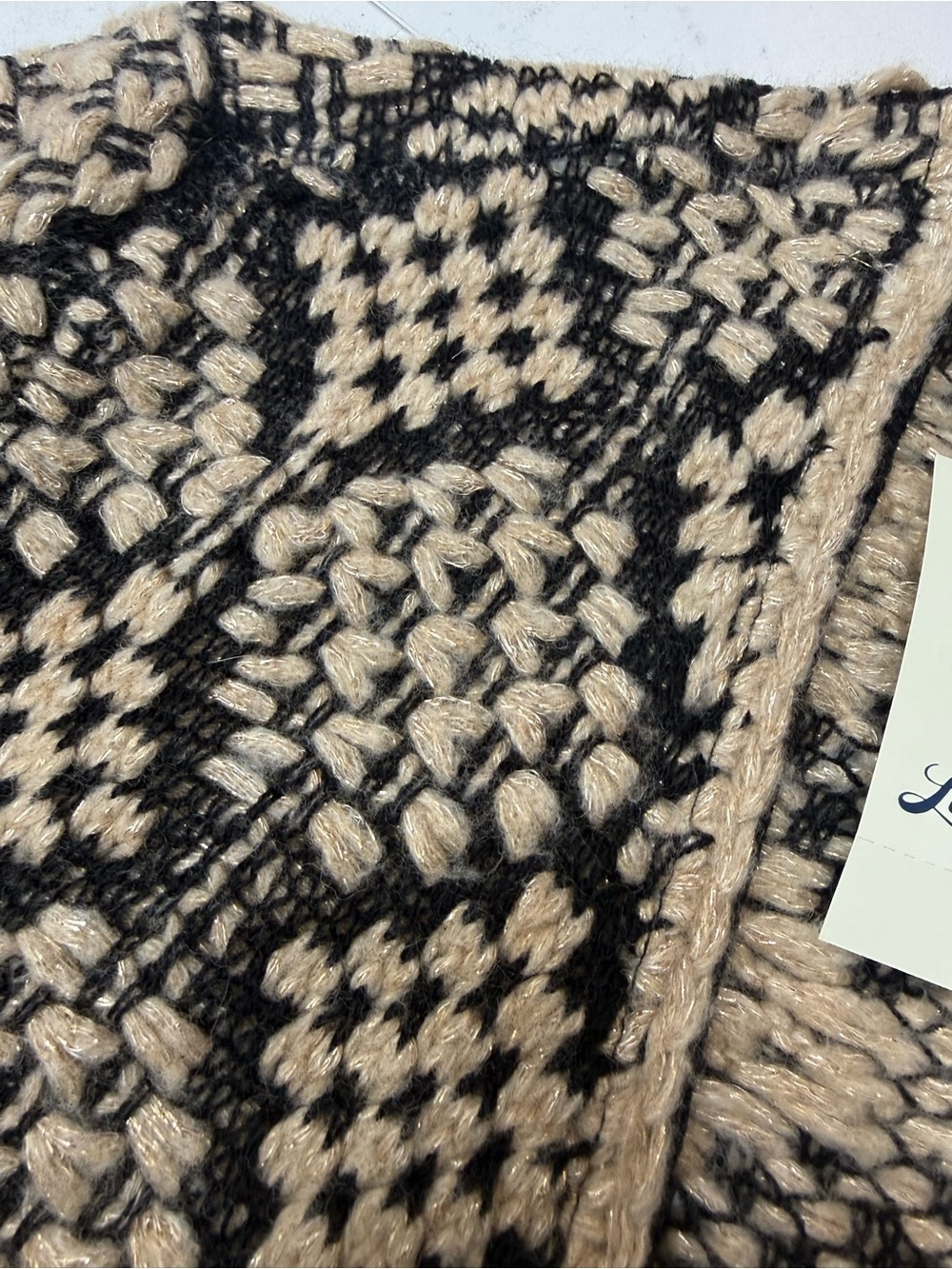 Lucky Brand Black & Cream Geometric Knit Women's Cardigan Sweater size L - Picture 10 of 11